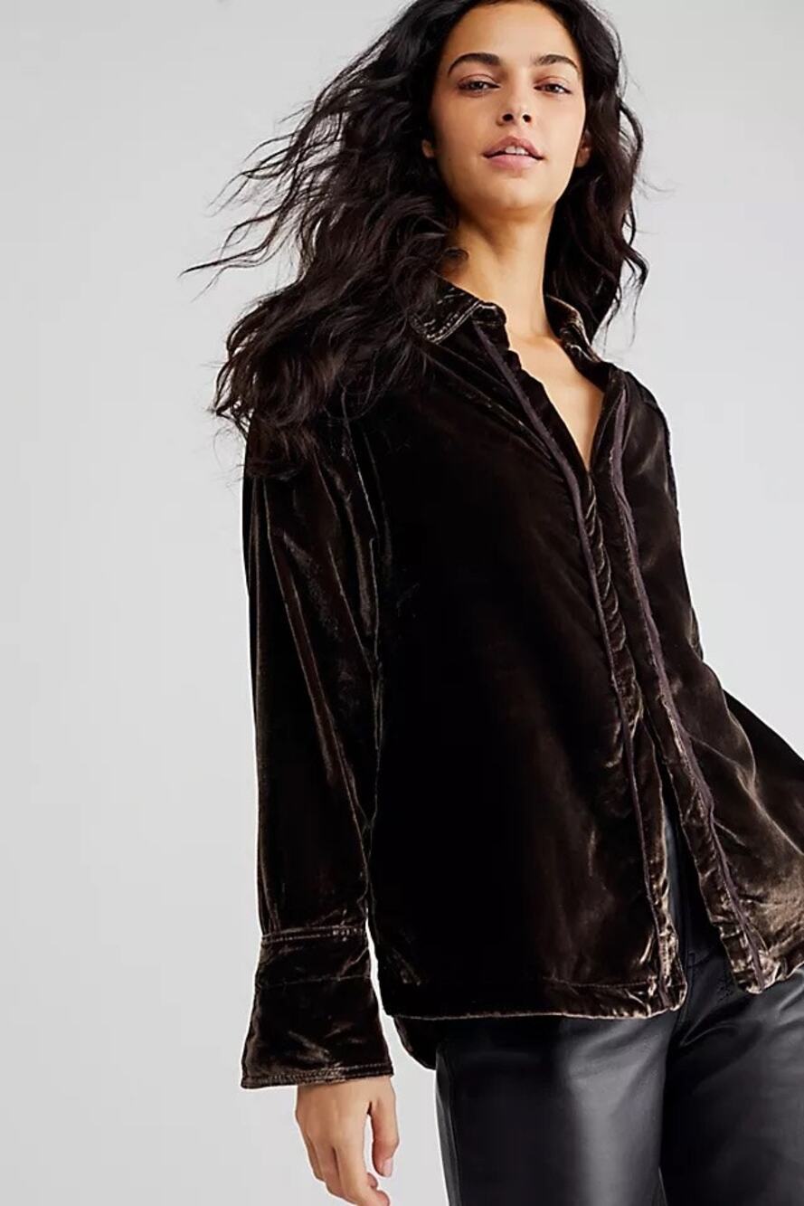 Free People We The Free Marianne Velvet Top Midnight Brown XS NWT Boho